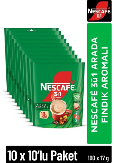 Nescafe 3ü1 Arada Fındık Aromalı Çözünebilir Kahve 17g 10'lu Paket 10x10 Hazır