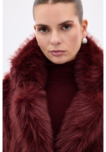 Sateen Çıt Çıt Detaylı Kürk - Bordo-136677 Bordo