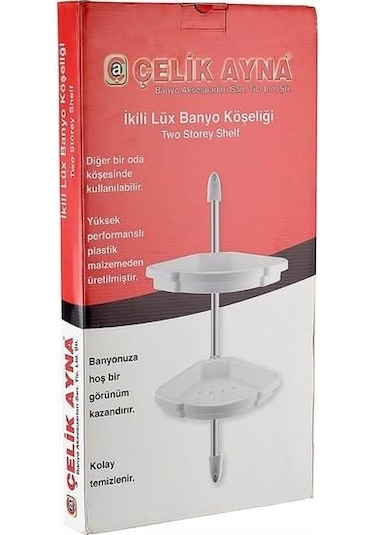 Çelik Ayna Banyo Köşe Rafı Şampuanlık Iki Gözlü 135 Çok Renkli