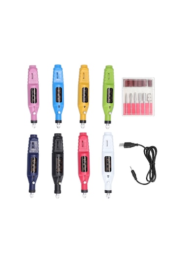 Lemestar Usb Güç Kaynaklı Mini Elektrikli Tırnak Bakım Makinesi 6 Başlık Hız Ayarlı Manik,pembe