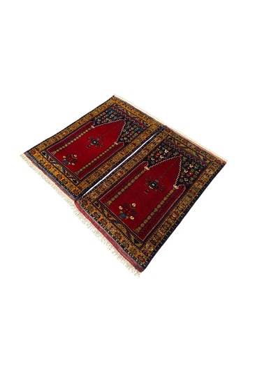 El Dokuma Çift Sıfır Eski Yahyalı Namazlık Kök Boya %100 Yün Seccade Kırmızı