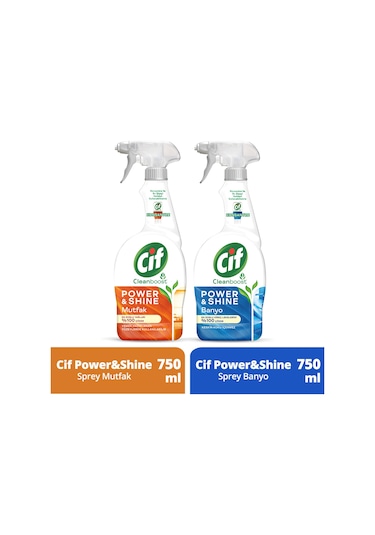 Cif Sprey Temizleyici Power Shine Sprey Banyo 750 ML + Cif Sprey Mutfak 750 ML