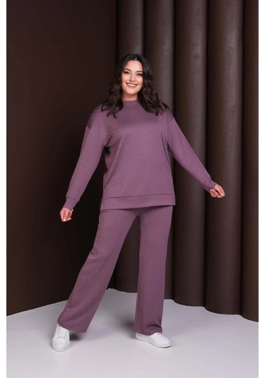 Önü Taş Baskılı Alt-üst Takım Mor