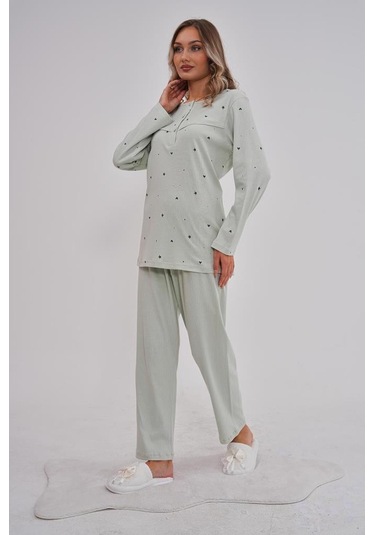 Mecit 6150 Bayan Yeşil Yüzde Yüz Pamuk Büyük Beden Pijama Takımı Yeşil