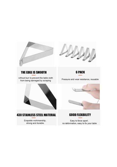 Xiyyadms Paslanmaz Çelik 6'lı Masa Örtüsü Kıskacı - Dış Mekan, Restoran, Piknik İçin Pratik Tutucu Diğer