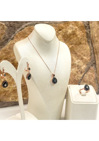 Elmas Montür Rosegold Damla Gümüş Set Takım Rose Gold