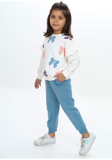 Toontoy Kız Çocuk Fiyonk Baskılı Eşofman Takım Koyu Mavi