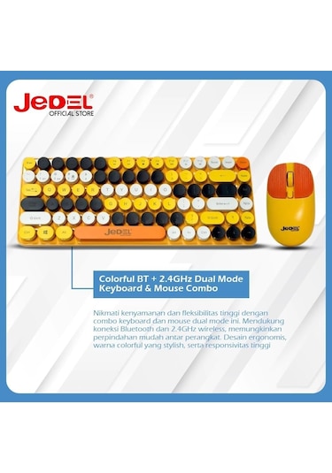 Jedel Kablosuz Daktilo Tuşlu Renkli Klavye Mouse Seti 84 Tuşlu Klavye 1600fpı Mouse