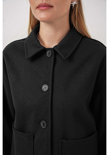 Gabria Çift Cepli Kısa Kaşe Ceket Siyah