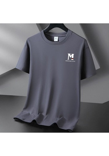 Koyu Gri M 10 Renk Saf Pamuk Erkek Tişört Yuvarlak Yaka Kısa Kollu Bol Erkek Tişört S-6xl Koyu Gri