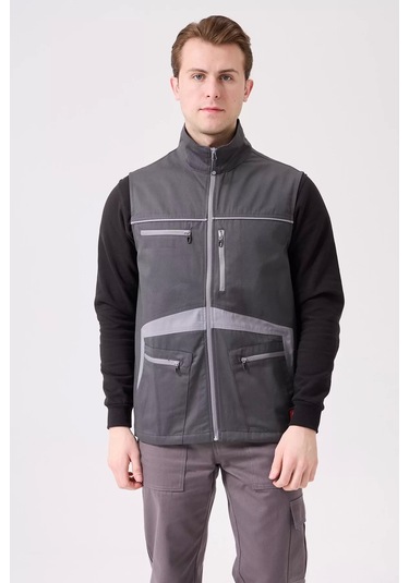 Erkek İş Yeleği Çok Cepli Su Geçirmez Pyrus Suya Konforlu Füme-a.gri