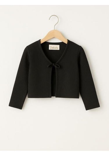 Kız Çocuk Mevsimlik Örme Bağlamalı Hırka-16070 Siyah