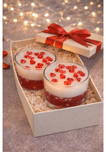 Aşk Temalı Jel Mum Bardak Sevgiliye Hediye Dekor Mum Beyaz