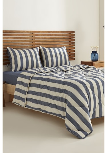 Karacahome Sarah Anderson Barlet Çift Kişilik Comfort Uyku Seti Çizgili Mavi