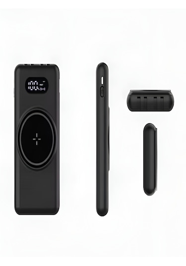 10000mah Pd 22.5w Kablosuz & Kablolu Powerbank Wireless 15w, Usb, Micro & Type-c, İphone Uyumlu Siyah - Siyah