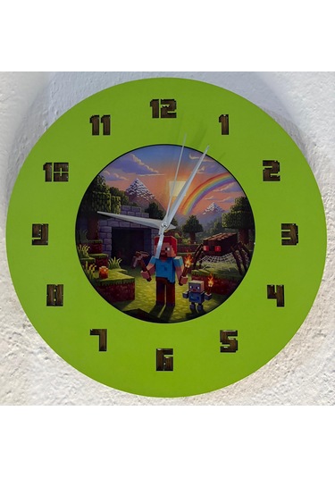 Kişiye Özel İsimli Bloklu Dünya Tasarımlı Duvar Saati Epoksi Dolgulu Resimli & Rakamlı 35 Cm Yeşil