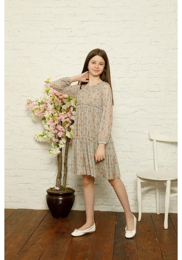 Aymeravm - Çiçek Desenli Kız Çocuk Elbise - Slf0204Ga Çok Renkli