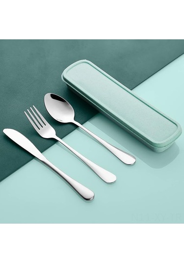 Shineyee Taşınabilir 4'lü Çelik Bıçak-çatal-küpe Seti, Yemek Utensili, Makyajlı Ayna Yüzey, Taşıma Kılıfı İçeren, Rehberlik Eden, Ev Ve Dışarı Kullanıma Uygun GÜmüş
