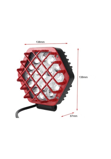 48w Altıgen Kafesli Kırımızı 16 LED OffRoad Tekne Çalışma Lambası