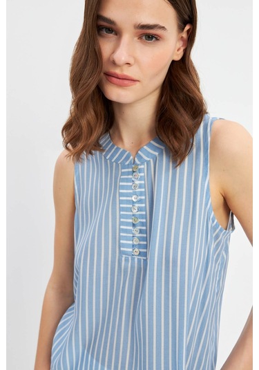 Stella Pulvis Mavi Düğme Detaylı Kolsuz Bluz Mavi