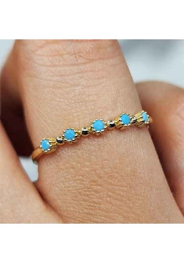 Fasekgold Firuze Taşlı Beş Taşlı Minimal Modern Tasarım 925 Ayar Gümüş Yüzük