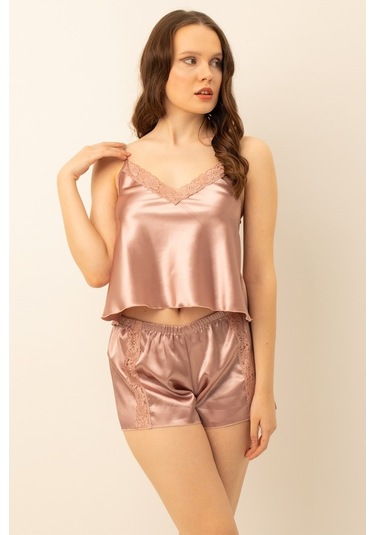 Doremi Saten Güpürlü Ayarlanabilir Askılı Şortlu Takım
