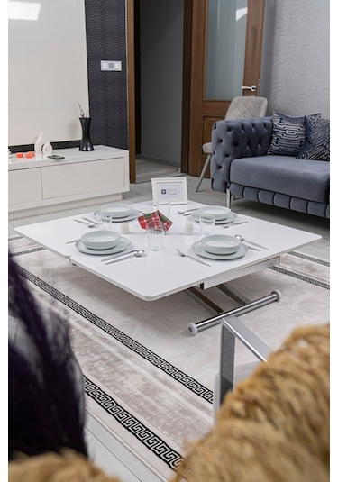 Home Üst Tabla Mdf Beyaz Oval Köşe Alt Krom