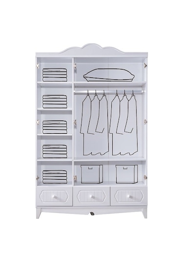 Flower 3 Kapılı Dolap - Beyaz