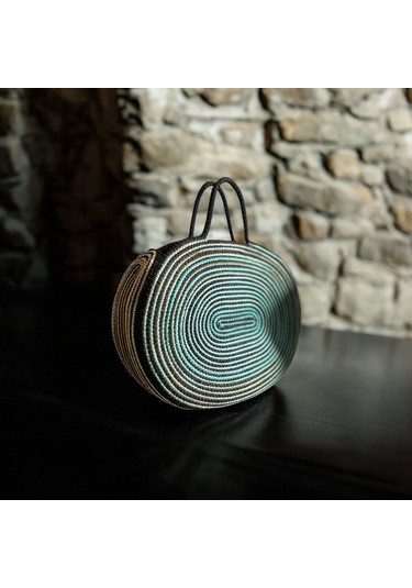 Hasır Çanta, Silindir Çanta, Tasarım Çanta, Siyah Oval El Çantası Siyah