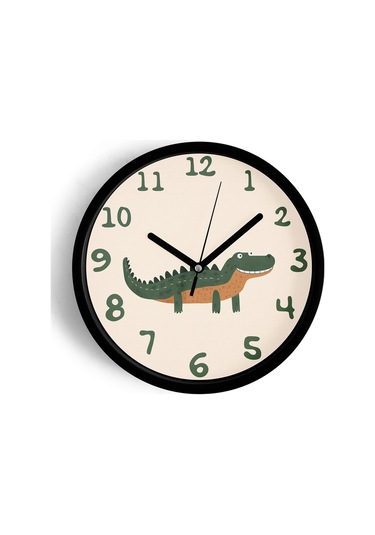 Sevimli Timsah Çocuk Odası Modern Duvar Saati - 30cm - Önü Camlı Siyah Kasa - Sessiz Mekanizma-jh0227 Siyah