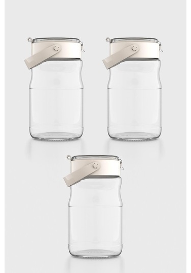 Renga Mono 1700 Ml Bej Kapaklı 3'lü Cam Kavanoz Seti 131072 Bej