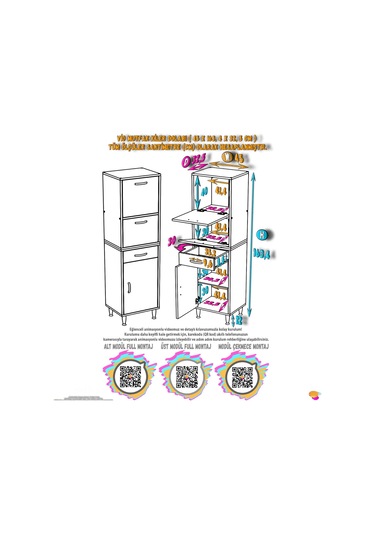 Modilayn Vio 45x163,4x32,5 Cm Yeni Çekmeceli, Kapaklı, Ekmeklikli, Çok Amaçlı Mutfak Dolabı. Beyaz