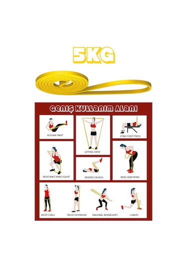 5 Kg Direnç Bandı Kas Geliştirme Lastiği Fitness Pilates Cross Training Bant Sarı - Hafif Sert Sarı