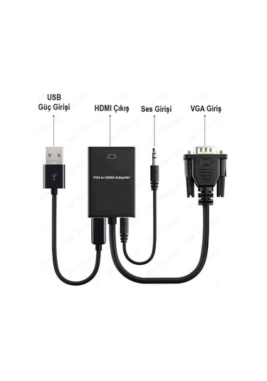 VGA to HDMI Çevirici Dönüştürücü Adaptör Ses Destekli