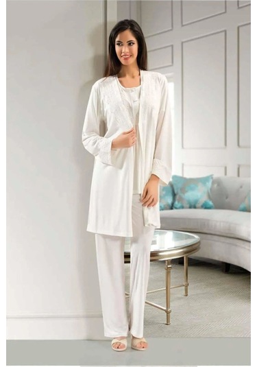 Xses 4001 Kadın Hamile Lohusa Sabahlıklı Pijama Takım-ekru