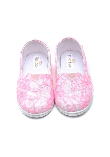 Dantelli Çocuk Keten Babet Ayakkabı-pembe-f-4001 Pembe
