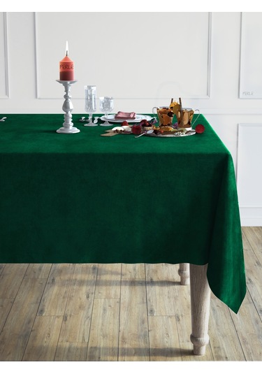 Daily Series Kadife Dokulu Zümrüt Yeşili Rengi Masa Örtüsü Zümrüt Yeşili