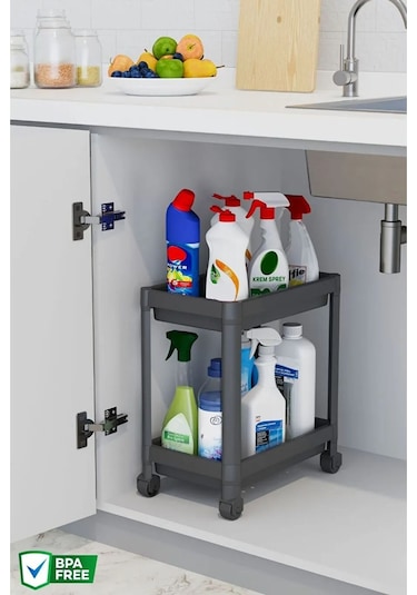 Tezgah Altı Tekerlekli Raf Ünitesi, Siyah