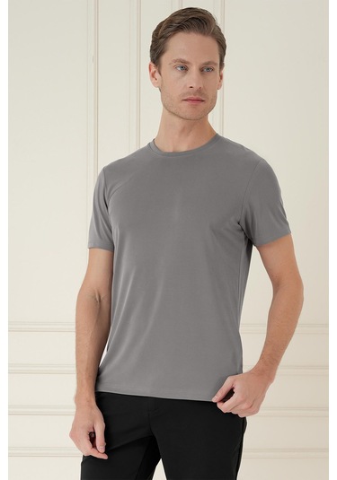 Comfort Fit Bisiklet Yaka Modal Kısa Kol Casual Vizon Tişört Ts 895 Vizon