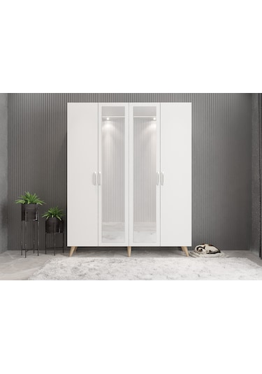 Açelya Aynalı Portmanto Vestiyer Ayakkabılık Meşe Beyaz - M2 160cm Meşe Beyaz