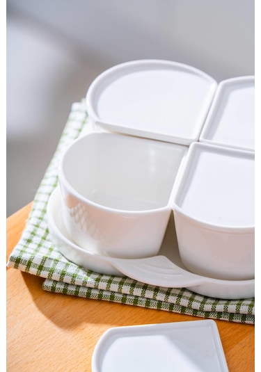 Pure Line 4 Lü Tepsili Kahvaltılık Seti Beyaz