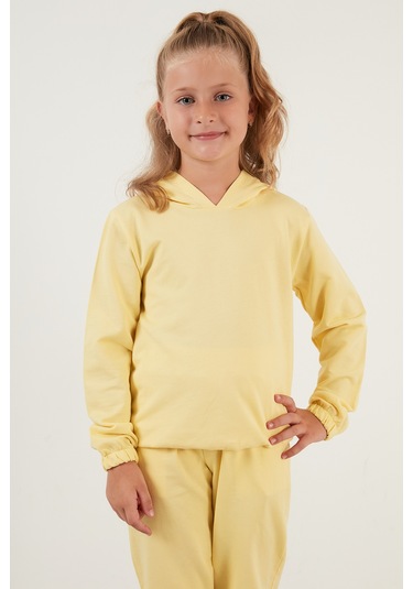 Lela Kapüşonlu Cepli % 100 Pamuk Çocuk Unisex Çocuk Takım 5922021 Sarı