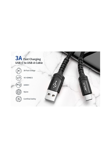 Jsaux Profesyonel Serisi Usb To Type-c 3 Amper Hızlı Şarj Ve Data Kablosu 1 Metre Cc0011