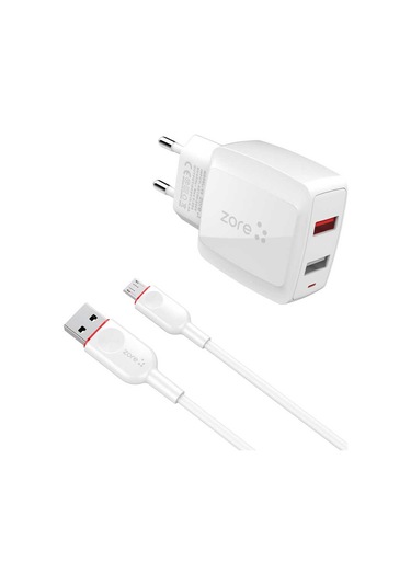 Mobilefix Vest Serisi V2 Micro 2 İn 1 Şarj Seti - Beyaz Beyaz