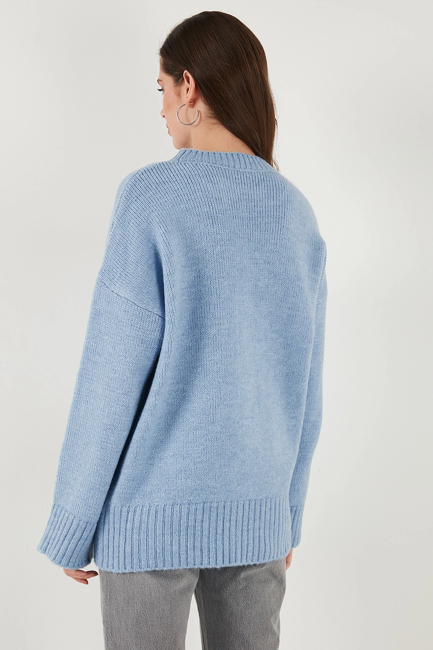 Lela Regular Fit Bisiklet Yaka Basic 2'Li Paket Triko Bayan Kazak 4616213S2 Bebe Mavi-Bordo