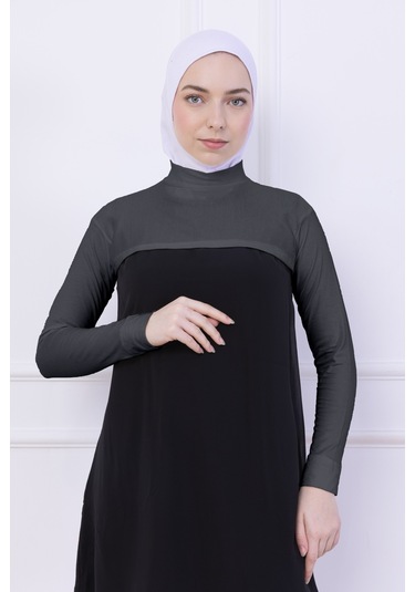 Balıkçı Yaka Boyunluklu Kolluk Gri - Likralı Dik Yakalı Kadın Body Tesettür Crop Bolero Gri