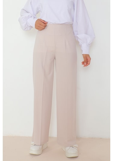 Bestenur Palazzo Scuba Pantolon 866 - Bej