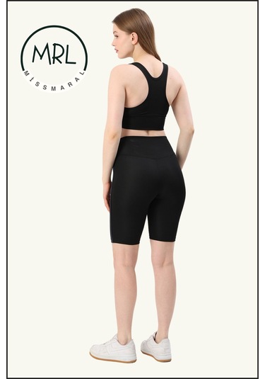 Kadın Siyah Yüksek Bel Toparlayıcı Biker Şort Kısa Spor Tayt Likralı Dalgıç Biker Tights 1043 Siyah Antrasit