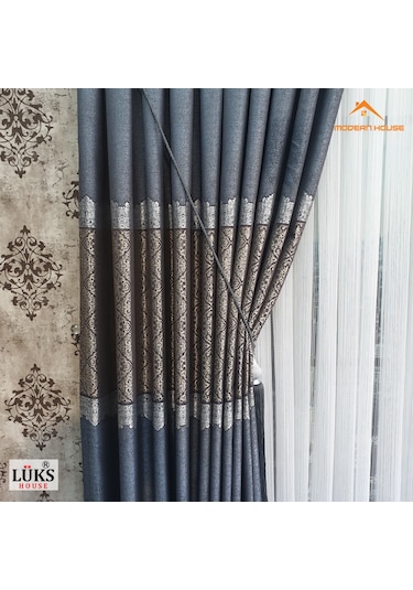 Lüks Kırçıllı Mavi Fon Pano Perde Sık Pile Tek Kanat-modern House Mavi