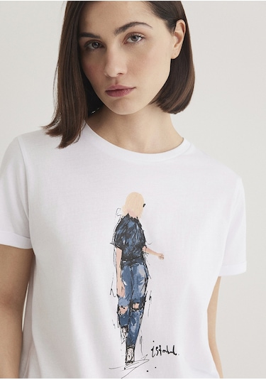 Mavi - Denim Baskılı Beyaz Istanbul Tişört 1610222-620 Beyaz